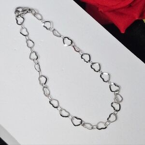 Silver Hollow Heart Link Bracelet 💕 Stainless Steel Dainty Chain 7.5" Coquette
